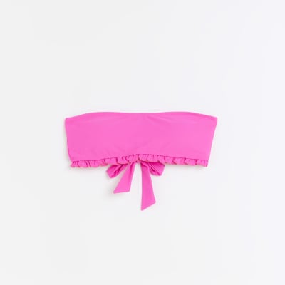 Pink Frill Bandeau Bikini Top River Island