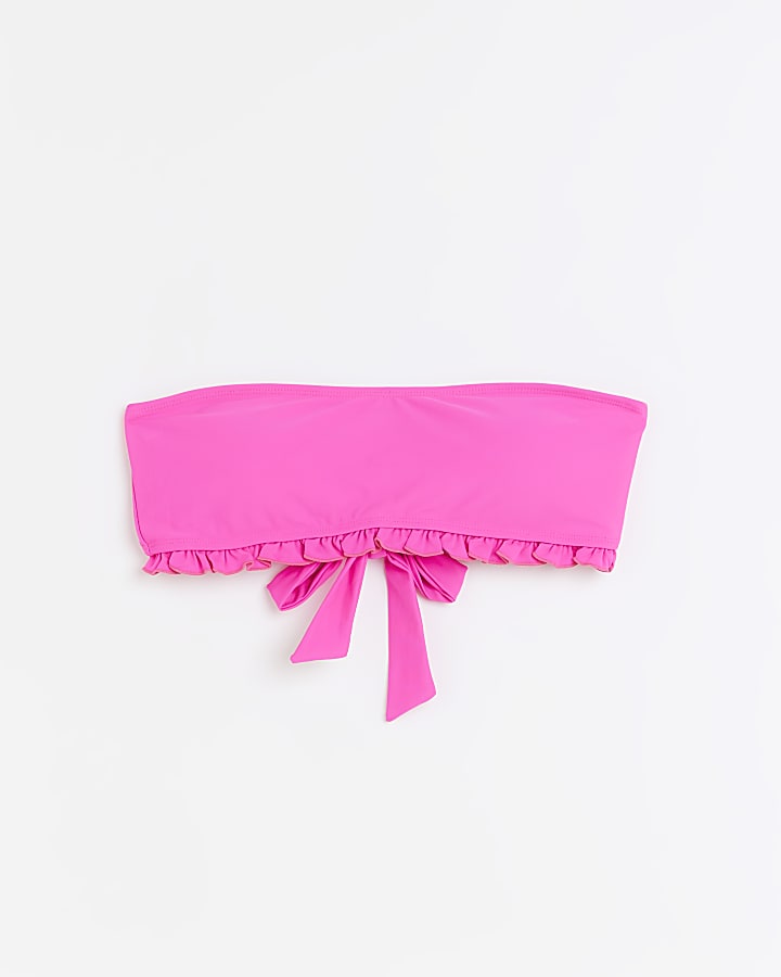 Pink Frill Bandeau Bikini Top