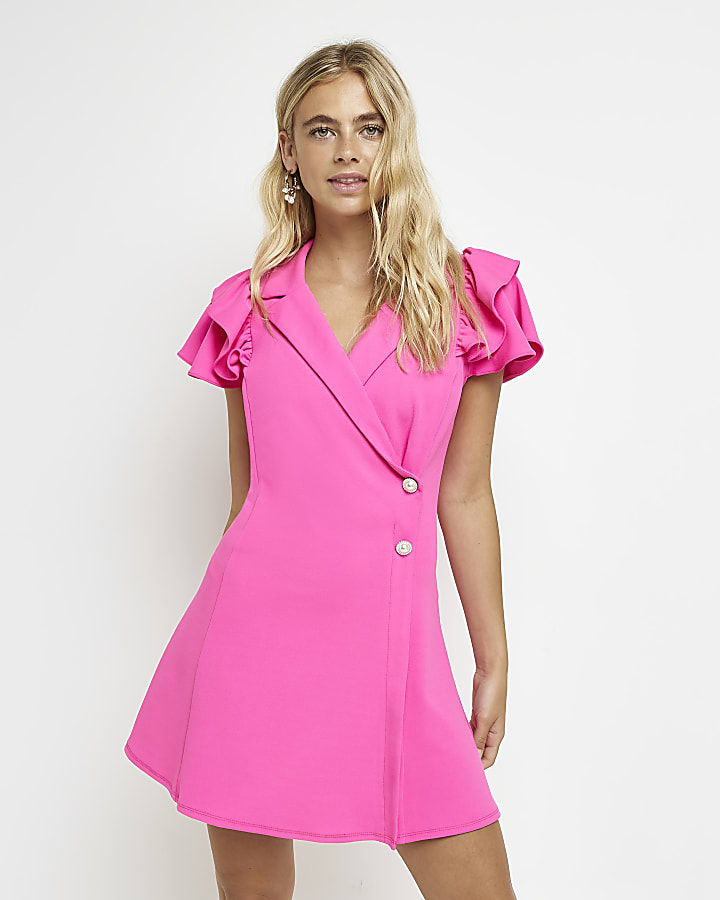 Pink frill mini blazer dress