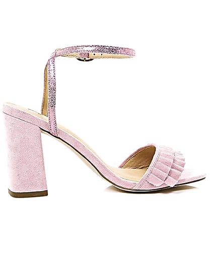 360 degree animation of product Pink frill strap block heel sandals frame-10