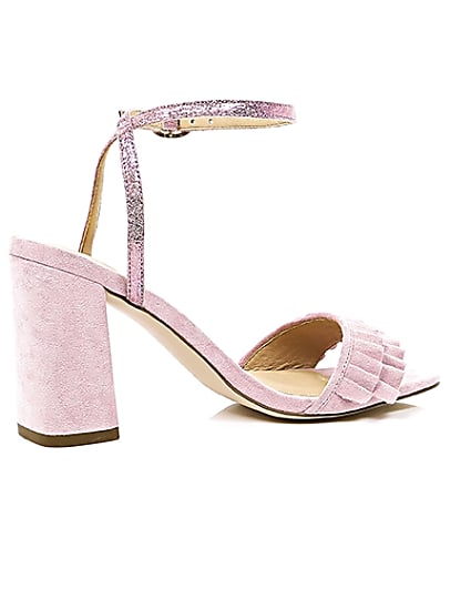 360 degree animation of product Pink frill strap block heel sandals frame-11