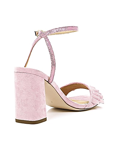 360 degree animation of product Pink frill strap block heel sandals frame-13