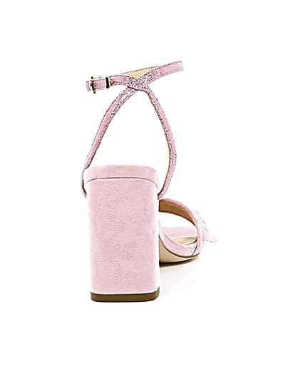 360 degree animation of product Pink frill strap block heel sandals frame-15