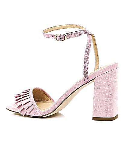 360 degree animation of product Pink frill strap block heel sandals frame-20