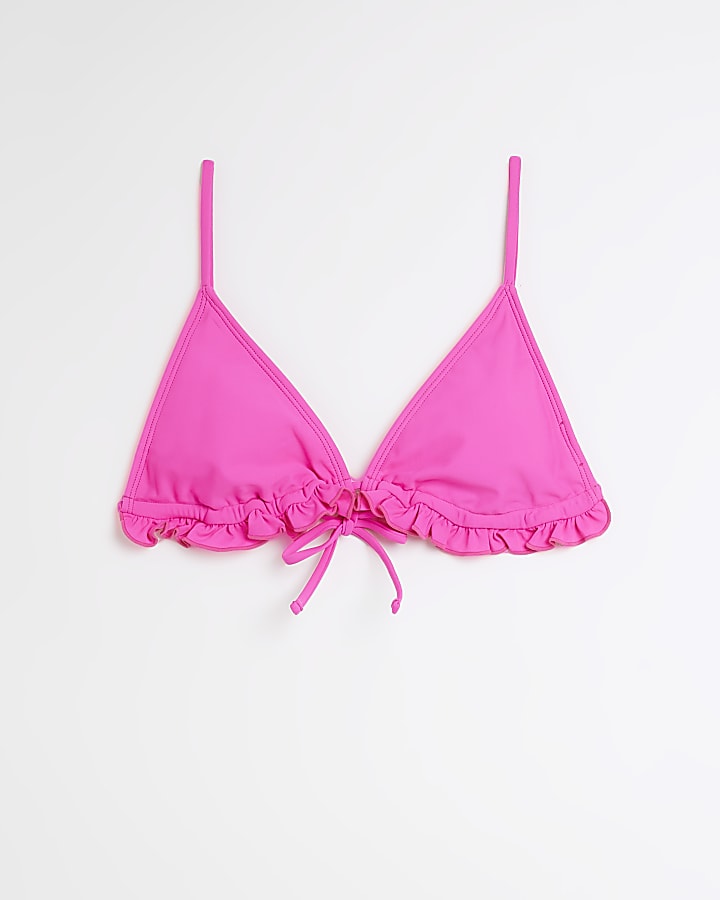Pink frill triangle bikini top