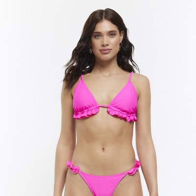 Pink frill triangle bikini top | River Island