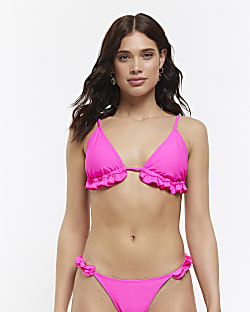 Pink frill triangle bikini top