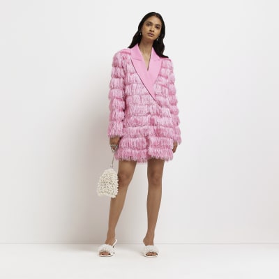 Pink fringe blazer dress | River Island