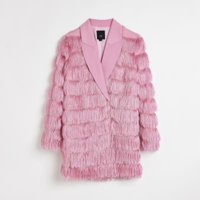 Pink fringe blazer mini dress | River Island