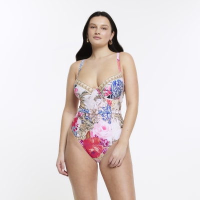 White fuller bust cut out plunge swimsuit