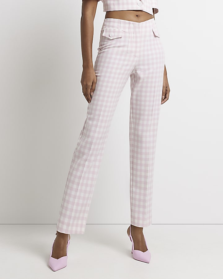 Pink gingham cigarette trousers