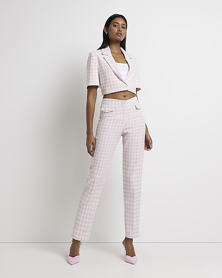 Pink gingham cigarette trousers