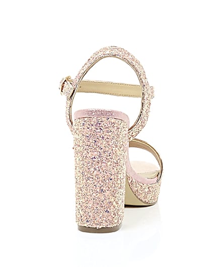360 degree animation of product Pink glitter platform block heel sandals frame-15