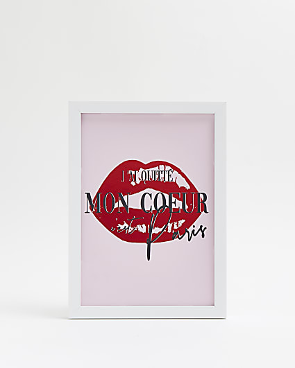 Pink graphics lips framed print