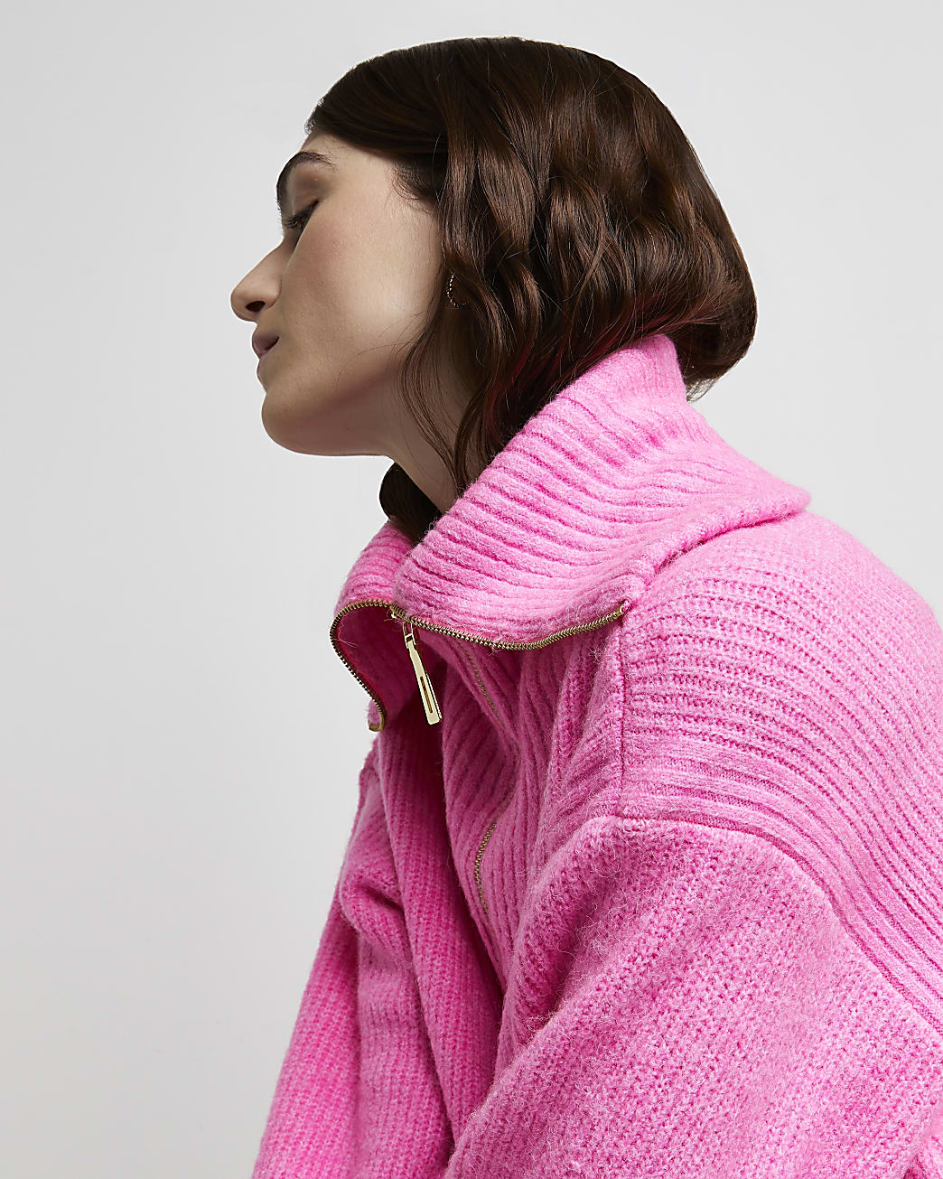 Pink half zip knitted jumper