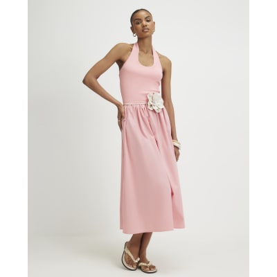 tears for heroes dressed in grey Pink Satin Halter Maxi Dress – Mint Velvet main image 0