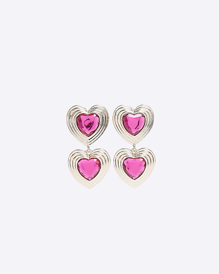 Pink heart drop earrings