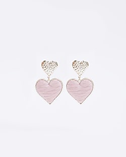 Pink heart embossed drop earrings