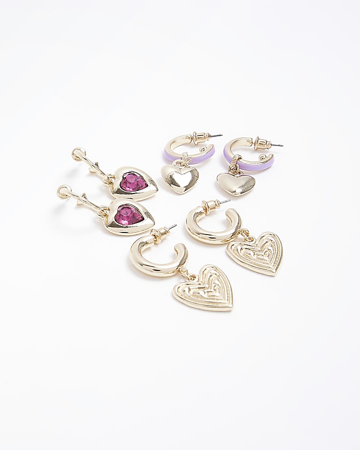 Pink heart hoop earrings multipack