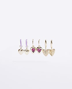Pink heart hoop earrings multipack