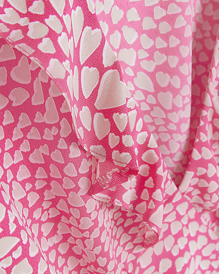 Pink heart print frill swing mini dress