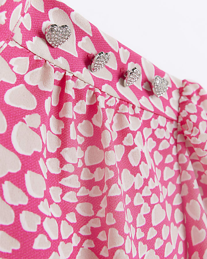 Pink heart print high neck blouse