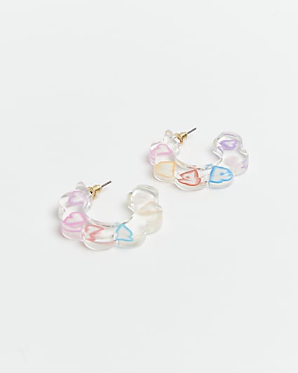 Pink heart resin hoop earrings