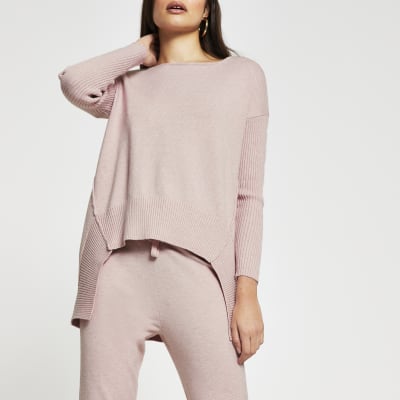 Pink hem detail jumper River Island
