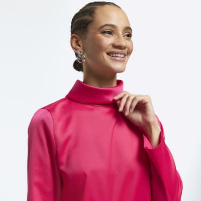 Pink High Neck Long Sleeve Blouse River Island 1866