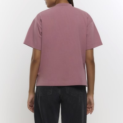 Pink high neck t-shirt | River Island