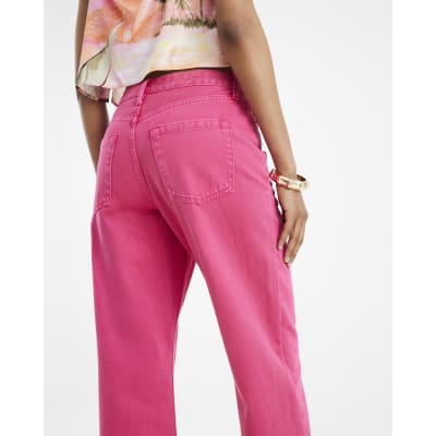 Pink High Rise Relaxed Straight Leg Jeans | River Island
