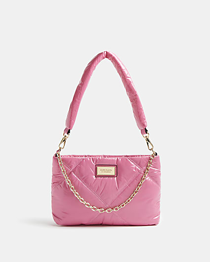 Pink high shine quilted shoulder bag