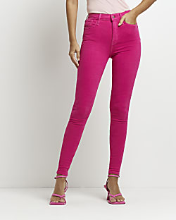 Pink high waist bum sculpt skinny jeans