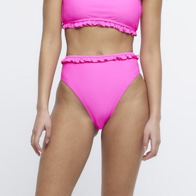 Pink High Waist Frill Bikini Bottoms