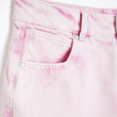 Pink high waist rolled hem mom shorts | River Island