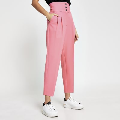 Pink high waist tapered trousers | River Island