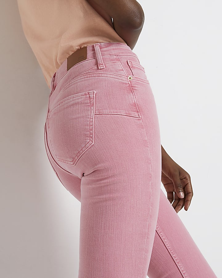 Pink high waisted bum sculpt skinny jeans