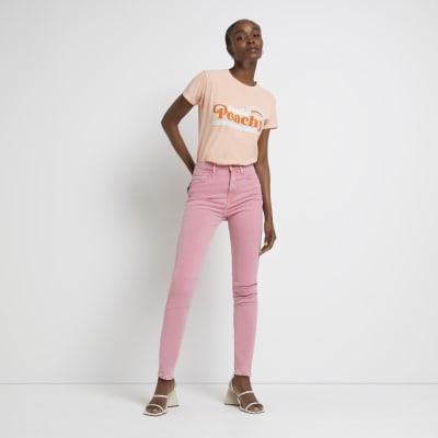 Pink high waisted bum sculpt skinny jeans Main