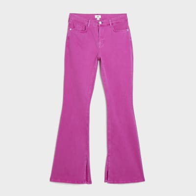 Pink high waisted flared jeans River Island