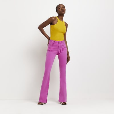 Pink high waisted store pants with belt