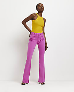 Pink high waisted flared jeans