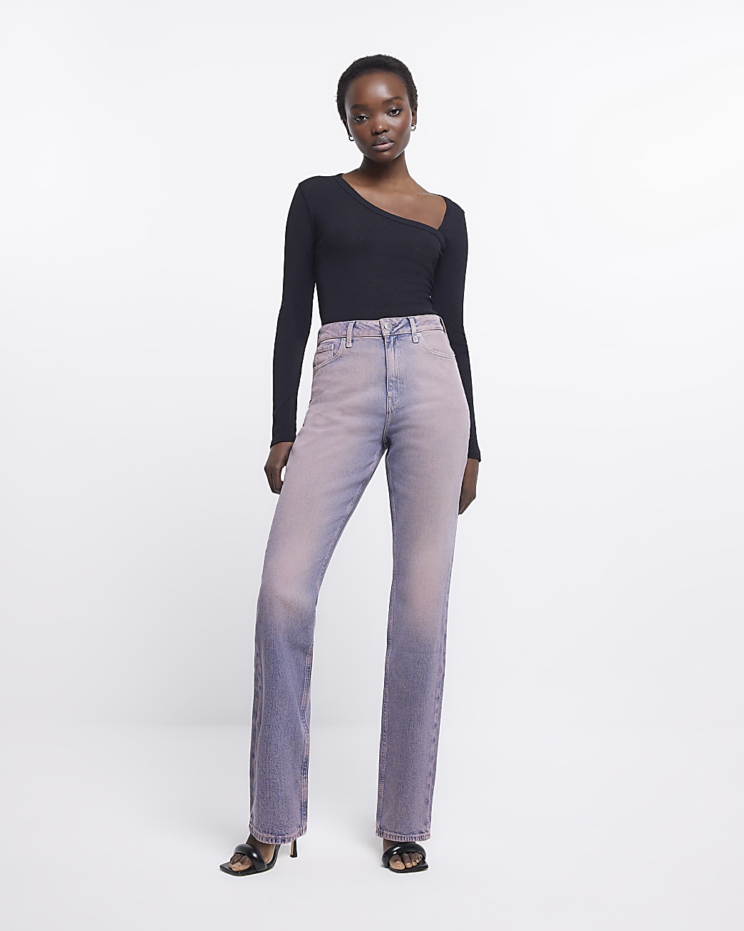 Pink high waisted straight jeans, River Island
