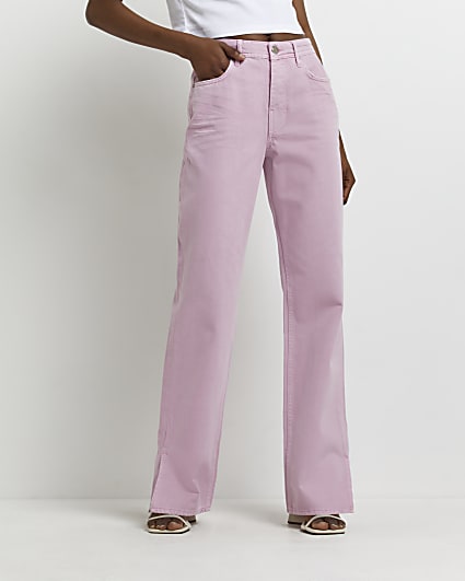 Pink high waisted straight jeans