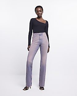 Pink high waisted straight leg jeans