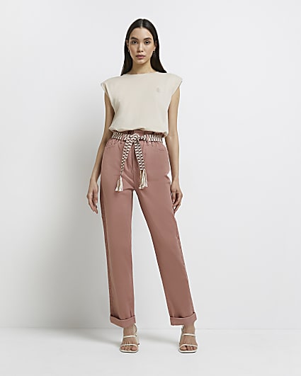Pink high waisted tapered denim trousers