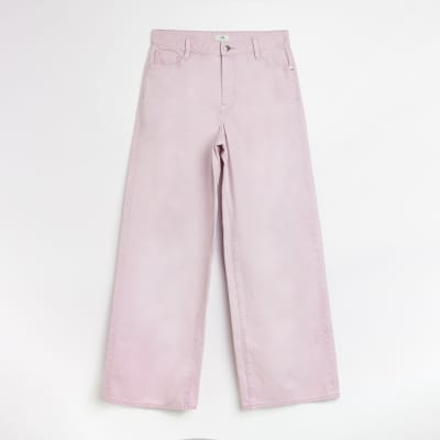 Pink high waisted wide leg jeans | River Island