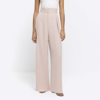 Pink high waisted wide leg trousers River Island