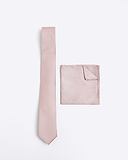 Pink jacquard floral tie and hank set