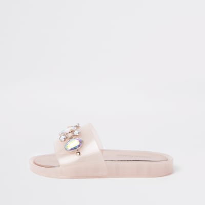 river island pink sliders