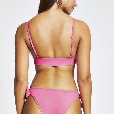 Pink jewelled high apex bikini top
